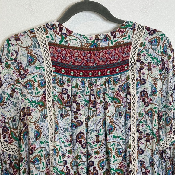 Sundance Crochet Trim Rayon Top Blouse Size M Multicolor Boho Balloon Sleeves - Picture 5 of 10